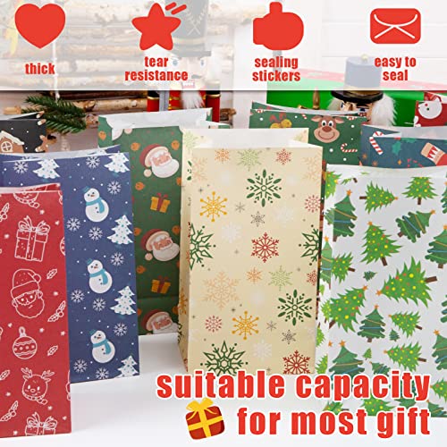 TOXOY 36PCS Christmas Goody Bags, Christmas Paper Candy Bags Bulk Christmas Treat Bags with Stickers for Gift Party Favors Holiday Christmas Supplies