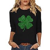Woffccrd Womens 3/4 Sleeve St. Patrick's Day T-Shirts Crew Neck Spring Graphic Tee Tops
