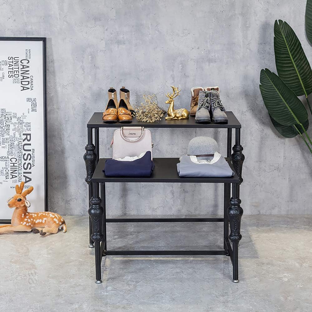Industrial Retro Shoe Display Stand, Floor Shoes Storage Table, Garment/Bag/Shoe Display Shelf, Set of 2 Shoe Shelves for Retail Stores, Iron and Wood: Home Improvement