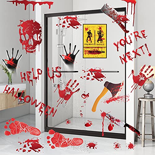 84Pcs Halloween Decorations Handprint Footprint Stickers Clings Decals Window Bathroom Floor Restroom Zombie Decorations Halloween Party Decor,8 Sheets