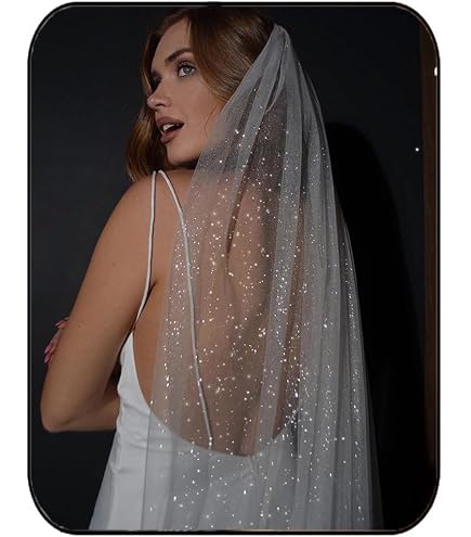 Unsutuo 1 Tier Glitter Wedding Veil Elbow Length  display picture 1