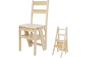 ybaymy Library Ladder 4 Tier Folding Step Stool Chair 3-in-1 Multi-Functional Wood Step Ladder 265 lbs Indoor and Outdoor Display Stand and Storage Shelf for Home, Library, Kitchen