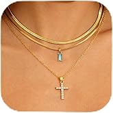 Aonklot Birthstone Necklace for Women Gold Layered Necklaces Rhinestone Cross Pendant Necklace Birthday Gifts Jewelry