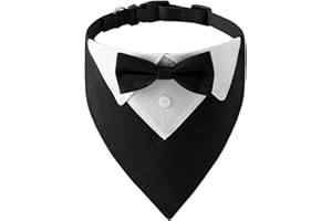 Dog Tuxedo Dog Suit Dog Wedding Bandana Collar, Adjustable Dog Collar with Bow Tie Formal Dog Costumes, Wedding Formal Tuxedo