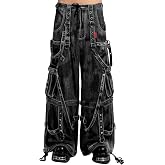 Tripp NYC Baggy Cargo Pants, Black Ink Wash, Cotton, Convertible Zip-Off Shorts, Adjustable Straps, Unisex