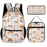 Hamster Backpack with Lunch Box & Pencil Case for Kids Girls Boys School, 16 Inch Cute Hamsters Bookbag, School Backpack for Students Children, Lightweight, Large Capacity