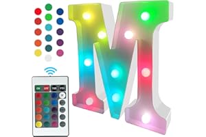 Glintee Marquee Light Up Letter Lights, Colorful with Remote Control 16 Color Change LED Letter Lights Sign for Party/Wedding/Home/Bar/Christmas Decoration(RGB Letter M)
