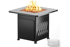 EAST OAK 28" Upgraded Outdoor Fire Pit Table | 52,000 BTU Fire Pit Table for Outside with Magnetic Lid | Storage Basket & Lava Rocks | CSA Certified for Patio, Garden & Backyard | Black