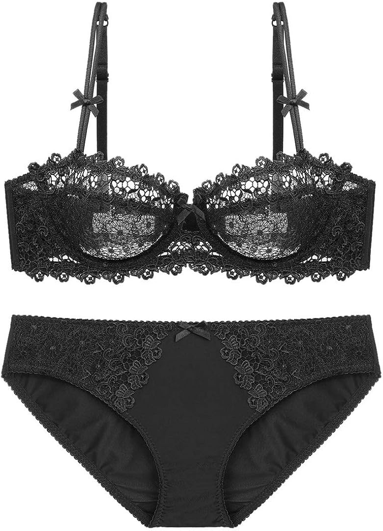 Women Sheer Lace Bra and Panty Set 