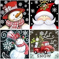 Petift 4 Pack 5D Christmas Diamond Full Drill Rhinestone Painting by Number Kits for Adult Kid,Cross Stitch Sticker Arts Craft for Home Wall Decor,Christmas Tree,Xmas Snowman Car(11.8 x 11.8 inch)