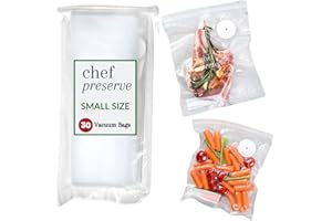 Chef Preserve Reusable Vacuum Sealer Bags for Food – 30 BPA-Free Small (8 x 10 in) Food Storage Bags, Freezer, Microwave – Odor-Resistant, Leak-Proof – Compatible with Chef Preserve Vacuum Sealers