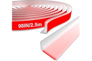 Nayotaa Collapsible Shower Threshold Water Dam, Self Adhesive Shower Water Guard, Silicone Water Dam Barrier For Kitchen Sink Area Edge Guard (Transparent, 98In/2.5m)