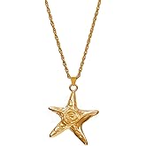 Women's Dainty Starfish Necklace Stainless Steel Swirl Pendant Beach Ocean Jewelry Gold Silver Trendy Charm Necklace for Summer
