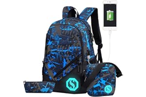 JiaYou Teenage Boy Girl Unisex 20L Multifunctional School Bag Backpack Set with Florescent Mark