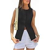Tankaneo Womens Tweed Sleeveless Vest Crew Neck Button Down Fitted Blazer Vest Tops Work Casual Waistcoat