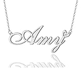 AOLO Amy Heart Name Necklace Silver Stainless Steel
