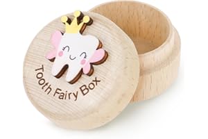 WY LIGHTING LEVEL Tooth Fairy Box Tooth Box for Girls Cute Carved Wooden Box with 3D Tooth Stores Lost Teeth for Kids Souvenir Dropped Tooth Keepsake Colored Storage Box Gift for Little Boy Girl Toddler Shower Birthday