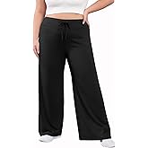 FOREYOND Plus Size Lounge Pants for Women Yoga Pants with Pockets High Waisted Lightweight Stretch Drawstring Track Pant