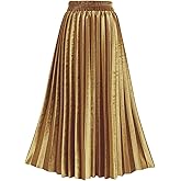 TONCHENGSD Women's High Elastic Waist Velvet Midi Long Pleated Swing Ruffled Skirt