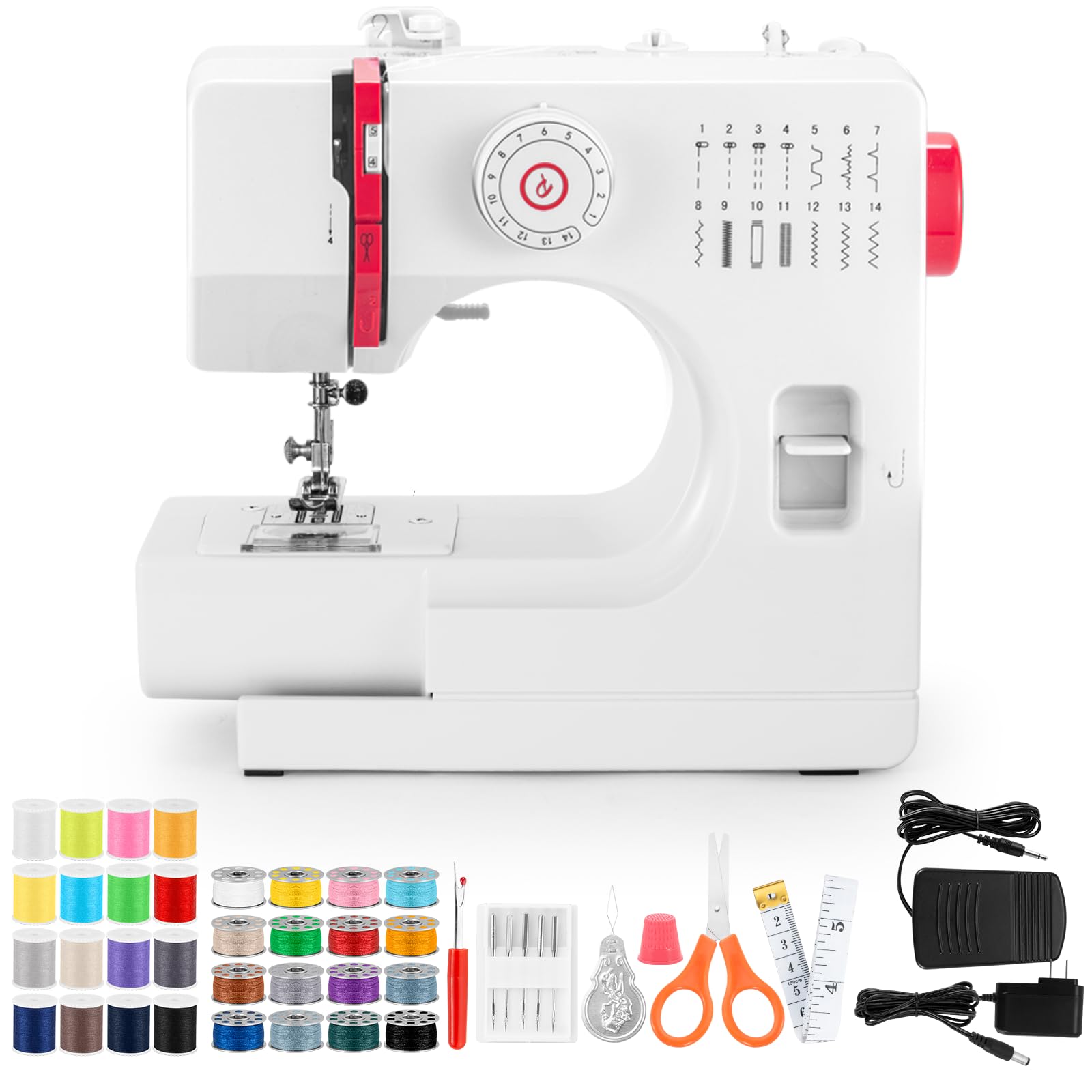 Photo 1 of Sewing Machine, Mini Sewing Machines for Adults and Kids, 14 Stitch Dual Speed Portable Sewing Machine for Beginners, Sewing Kit with Foot Pedal & Sewing Shelf Kit(Upgrade Version)