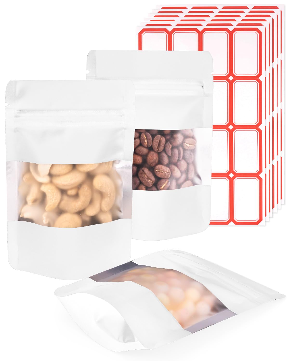 Photo 1 of Gwybky Mylar Bags with Window 240 Pcs 3.5x5.5 Inch Resealable Smell Proof Food Storage Bags Stand Up Foil Pouch for Small Businesses DIY Project Gift Packaging White