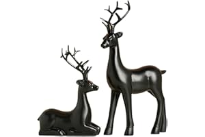 LULU DEER 2PCS Christmas Training Deer Modern Elk Sculpture Exquisite Warm Home Decoration Deer Image Christmas Ornaments Country Style Halloween Christmas New Year Gift (Black)