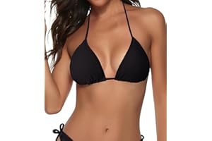 Zonsaoja Women Triangle Bikini Top String Push up Padded Halter Bathing Suit Top