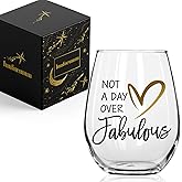 Innfueunun Not a Day Over Fabulous,Perfect Birthday,Christmas Gift for Women Friend Boss Lady Coworkers Female,Funny Wine Glass Gifts for Women-15oz
