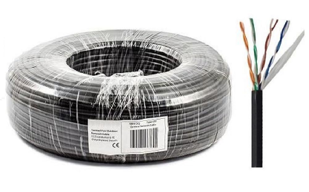 RosenetSys Budget Outdoor 'Tough' Cat5e-CCA UTP External Network Cable Coiled 100 Metre Reel BLACK Cat 5e (100m Budget CCA)