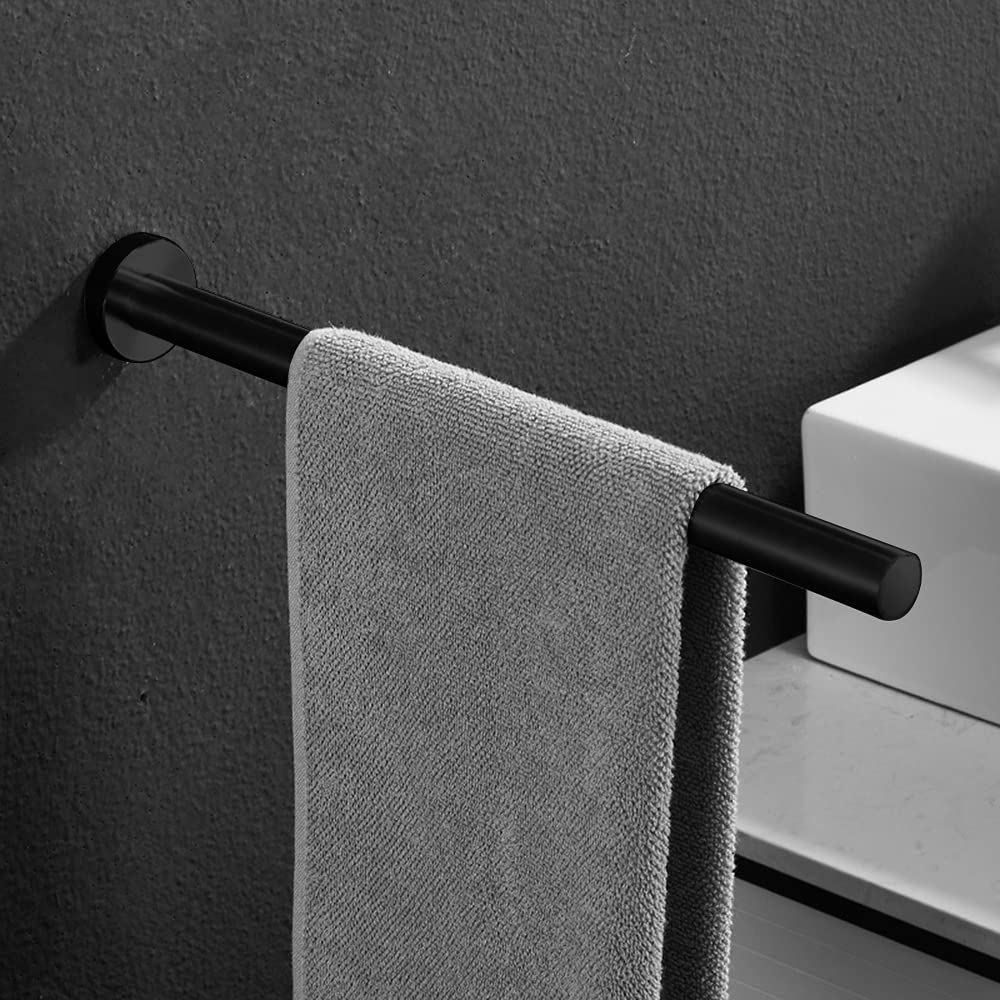 Athyior 40cm Towel Bar Wall Mounted - SUS 304 Stainless Steel Towel Holder with Screws Hand Towel Rail Brushed Chrome Finish Rack for Bathrooms Kitchen Toilet Heavy Duty - Single Arm, Black Matte