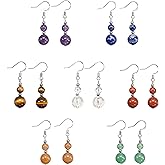 Genuine Stone Beaded Earrings 7 Pairs Dangle Earrings Chakra Earring Healing Crystal Lightweight Colorful Gemstone Earrings Gifts for Women Mom