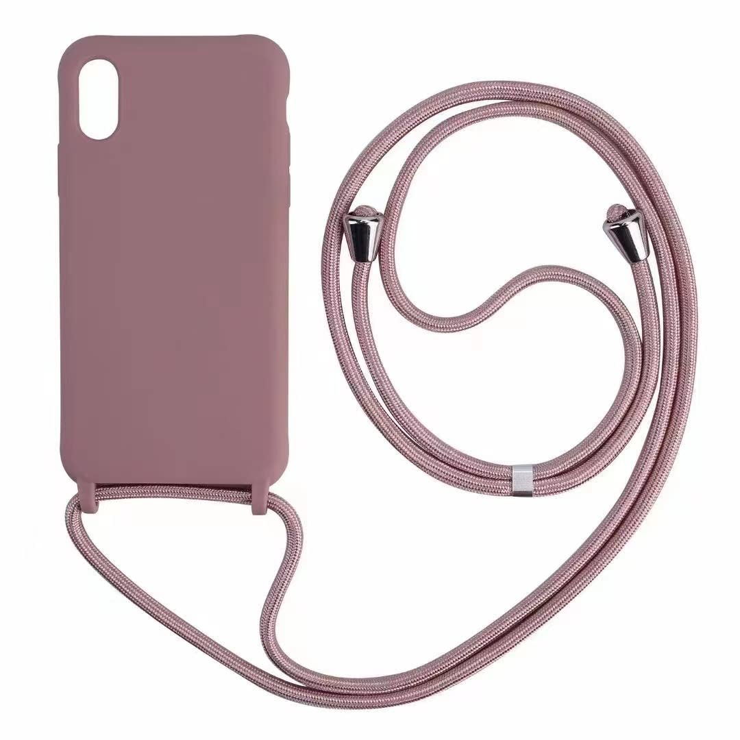 PuYu Zhe Compatible With iPhone Xs Max Case,Soft Matte Silicone TPU Crossbody Cover with Adjustable Neck Cord Lanyard Strap,Slim Stylish Shockproof Lanyard Case-Sand Pink — image 1