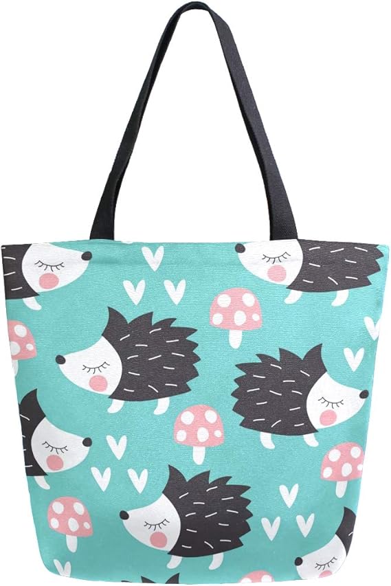 Amazon Zzxxb ハリネズミ マッシュルーム 再利用可能 食料品買い物バッグ 高耐久 キャンバストートバッグ L 折りたたみ可能 洗濯可能 ハンドバッグ ショルダー 女性用 エコバッグ 買い物バッグ