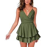 Nova In Sky Womens Summer Dresses 2025 Flowy Boho V-Neck Beach Sundresses Spaghetti Strap Tiered Mini Swing Skater Dress