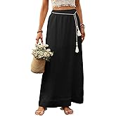 vinglam Women's Pure Linen Maxi Skirt with Tassel Belt 100% Linen A Line Wrap Skirts