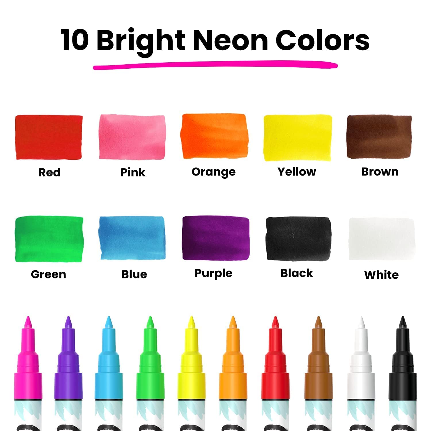 Chalk Markers Fine Tip (10 Pack, 1mm Extra Fine Point) - Neon Liquid Chalk Pens for Blackboards, Chalkboard, Bistro, Car Windows, Dry Erase Boards, Glass - Thin, Wet Erase, Erasable Chalkboard Markers
