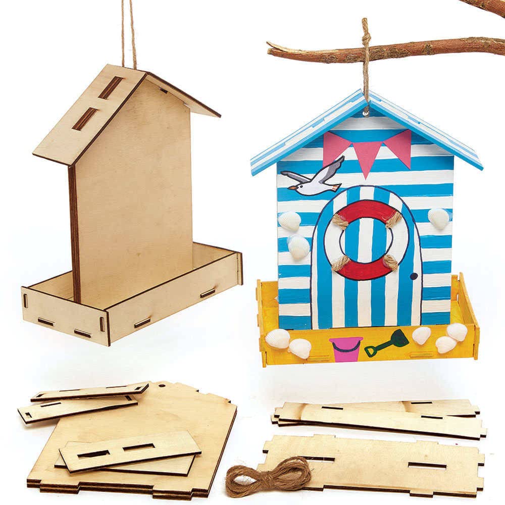 Baker Ross FC687 Bird Feeder Kits - Pack of 2, Wood Craft Kits for Kids, Kids Painting Crafts, Garden Crafts, brown
