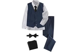 A&J DESIGN Boys Suit Kids Formal Wedding Outfit with Vest Pant Dress Shirt Bowtie Tie and Pocket Square, 6-14 Years