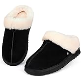 Parfeying Women‘s Real Wool Slippers in Genuine Leather with Anti-Slip Rubber Sole, Warm Indoor Outdoor Shoes with Memory Foam - Cozy Slip-On for Women in Soft Wool