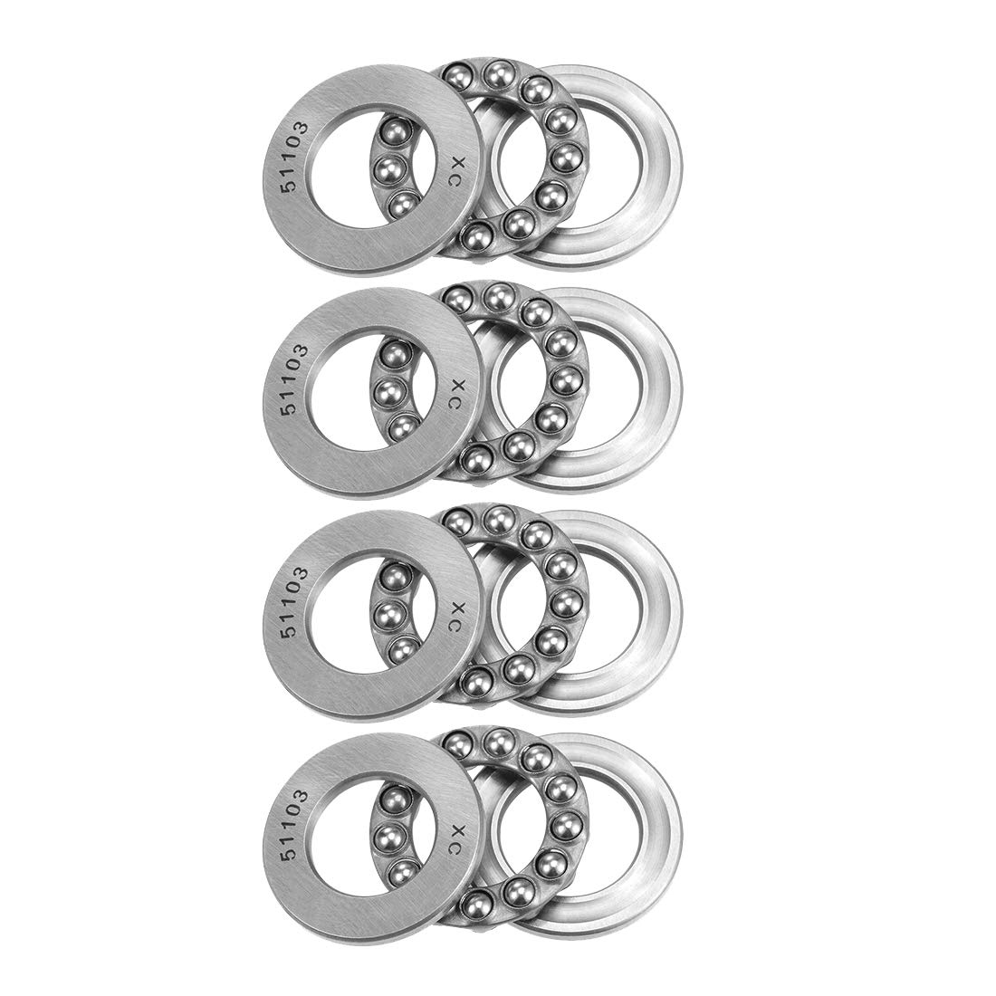 sourcing map 51103 Thrust Ball Bearings 15mm x 30mm x 9mm Chrome Steel Single Direction 4pcs