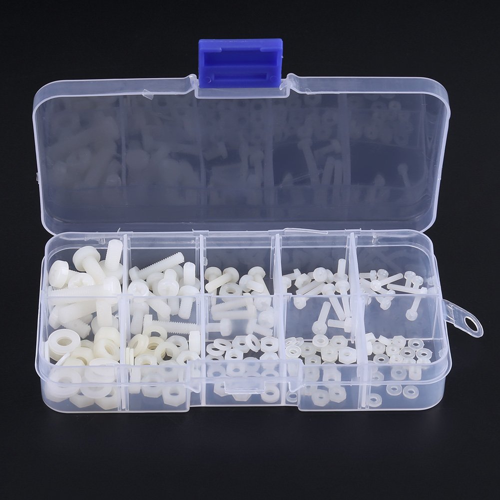 Hilitand Fasteners Set, 150pcs Polyamide Screws Bolts Nuts & Washers Assortment Kit M2-M5, Includes Storage Box