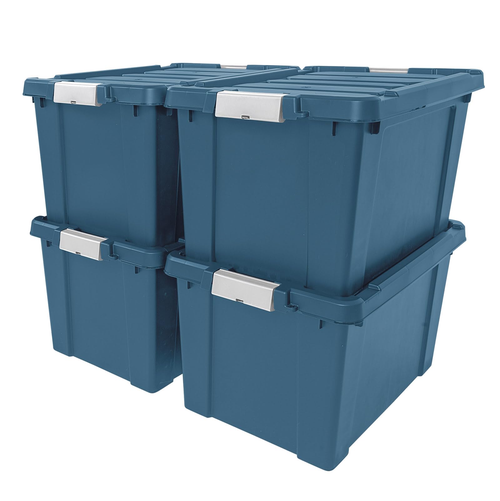 Photo 1 of IRIS USA 20 Gallon Eco-Friendly Lockable Storage Bins with Lids, 4 Pack - Made in USA, Heavy Duty, Stackable Containers, Garage Organizing Bins Moving Tubs, Rugged Sturdy Equipment Utility Box - Navy
