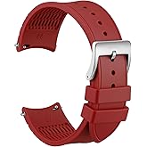 WOCCI 22mm Watch Band, Curved End, Silky Touch Silicone, Silver Buckle (Red)