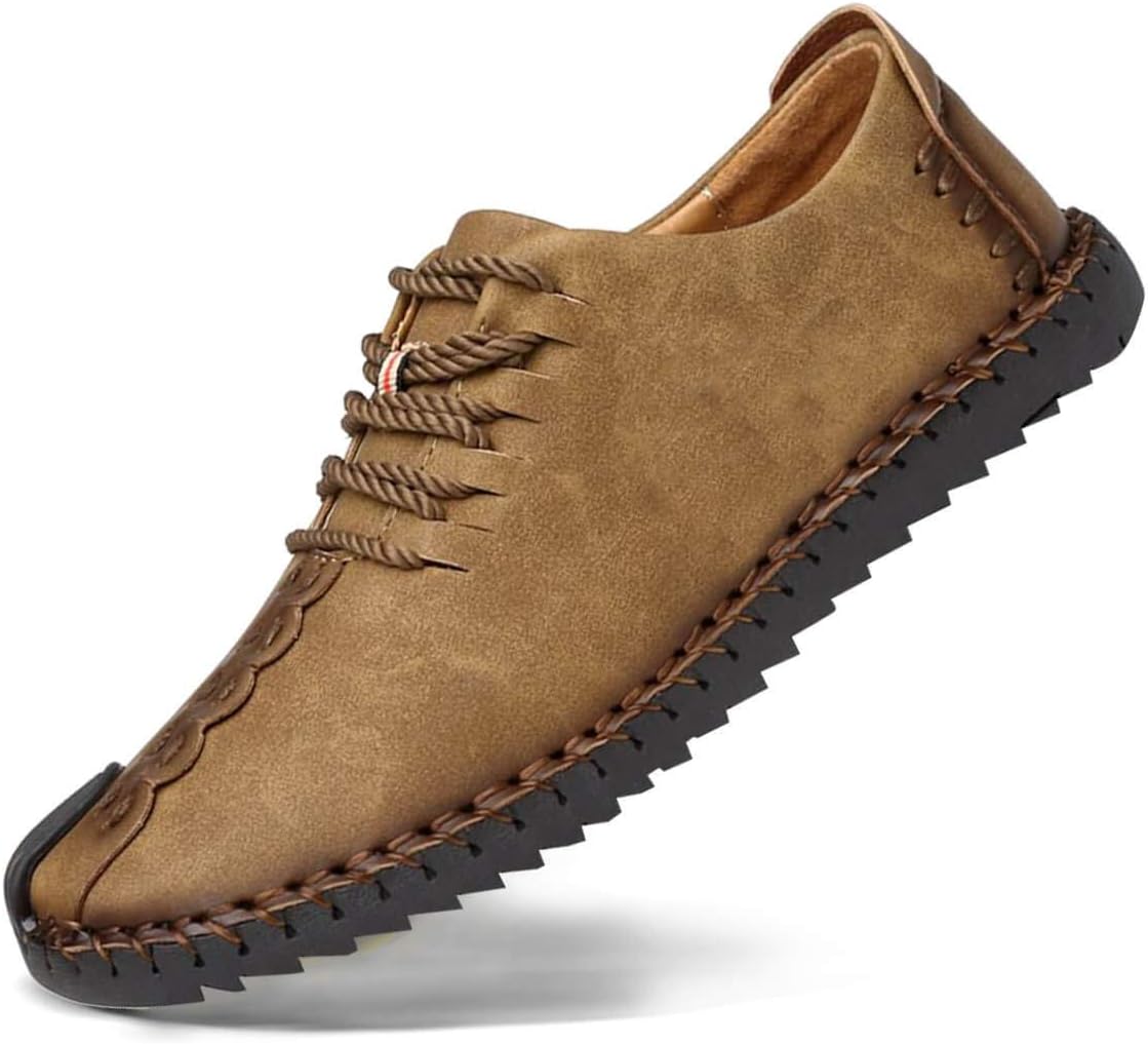 Men's Casual Oxfords Shoes Dress Loafers Lace Up Shoes Handmade Retro British Style Business Flat Loafers Driving Shoes