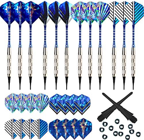 Bullout Professional Soft Tip Darts Set,12 Pcs 18g Plastic Tipped Dart, Stainless Steel Metal Barrels, Aluminum Rods Shafts and Flights, 60 Safety Tip Points for Electronic Dartboard