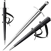 Claymeur Medieval Full Tang Spring Steel Knight Arming Sword with Scabbard and Octagonal Handle for Outdoor Use, Practice, Collection-39 Inch Black
