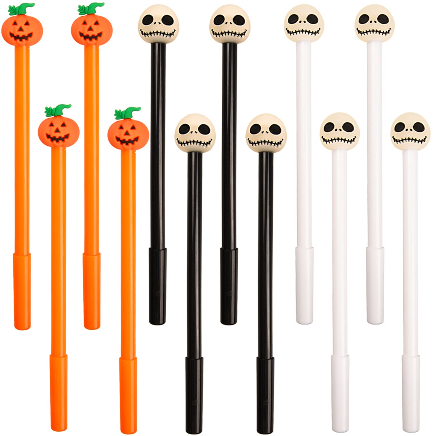 AOVNA 12 Pieces Halloween Pens Pumpkin Skeleton Pens Halloween Black Gel Ink Pens Novelty Ballpoint Pens for Halloween Party Bag Fillers (12)