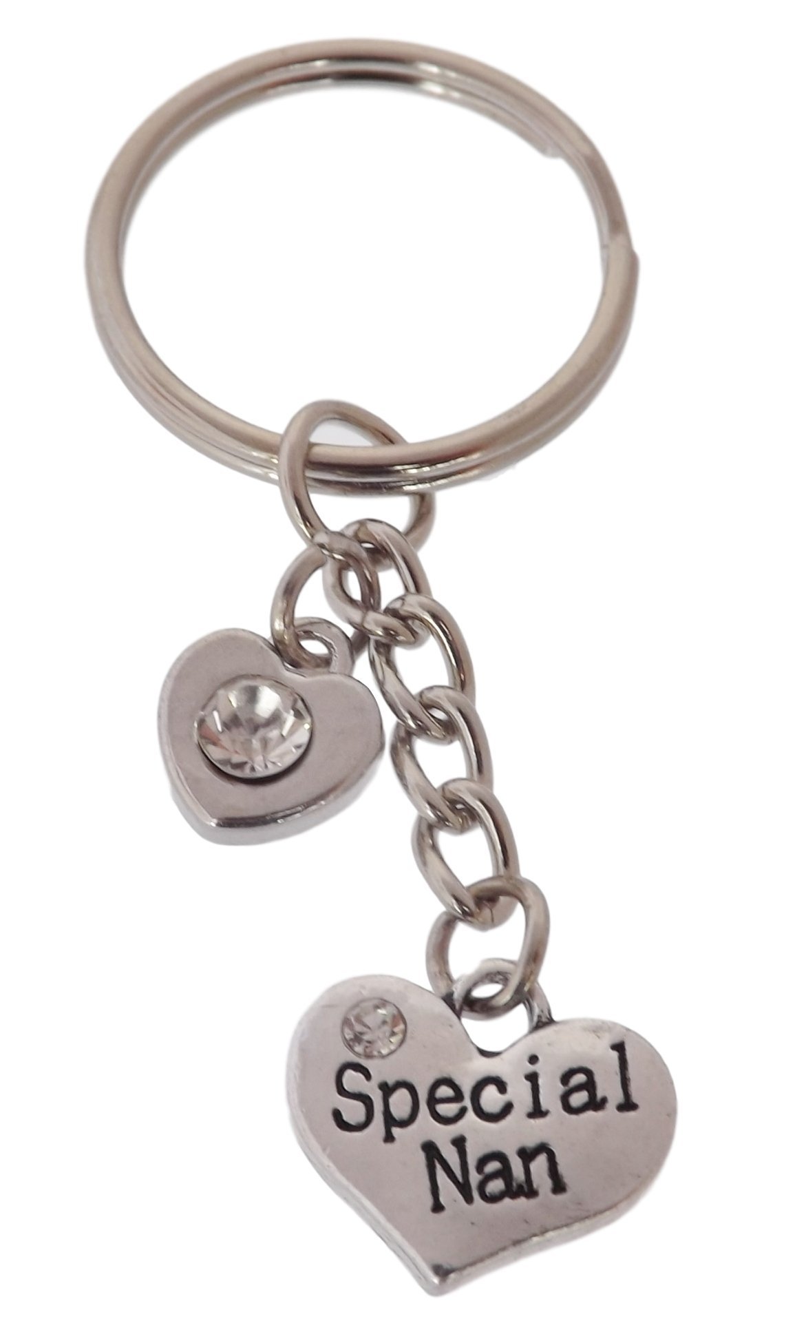 FizzyButton Gifts Special Nan Heart Keyring Key Ring with Rhinestone Charms and White Gift Box