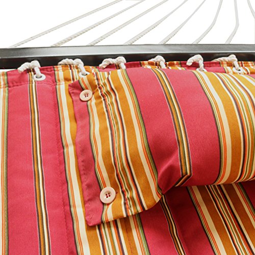 Best Sunshine Hammock Quilted Fabric with Pillow for Two Person, Double Size Spreader Bar Heavy Duty Stylish for Outdoor Garden Patio, 450lbs Capacity (red) - Thumbnail 4