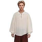 PROCOS Mens Medieval Renaissance Shirt V-Neck with Knot Button Long Sleeves Pirate Viking Costume